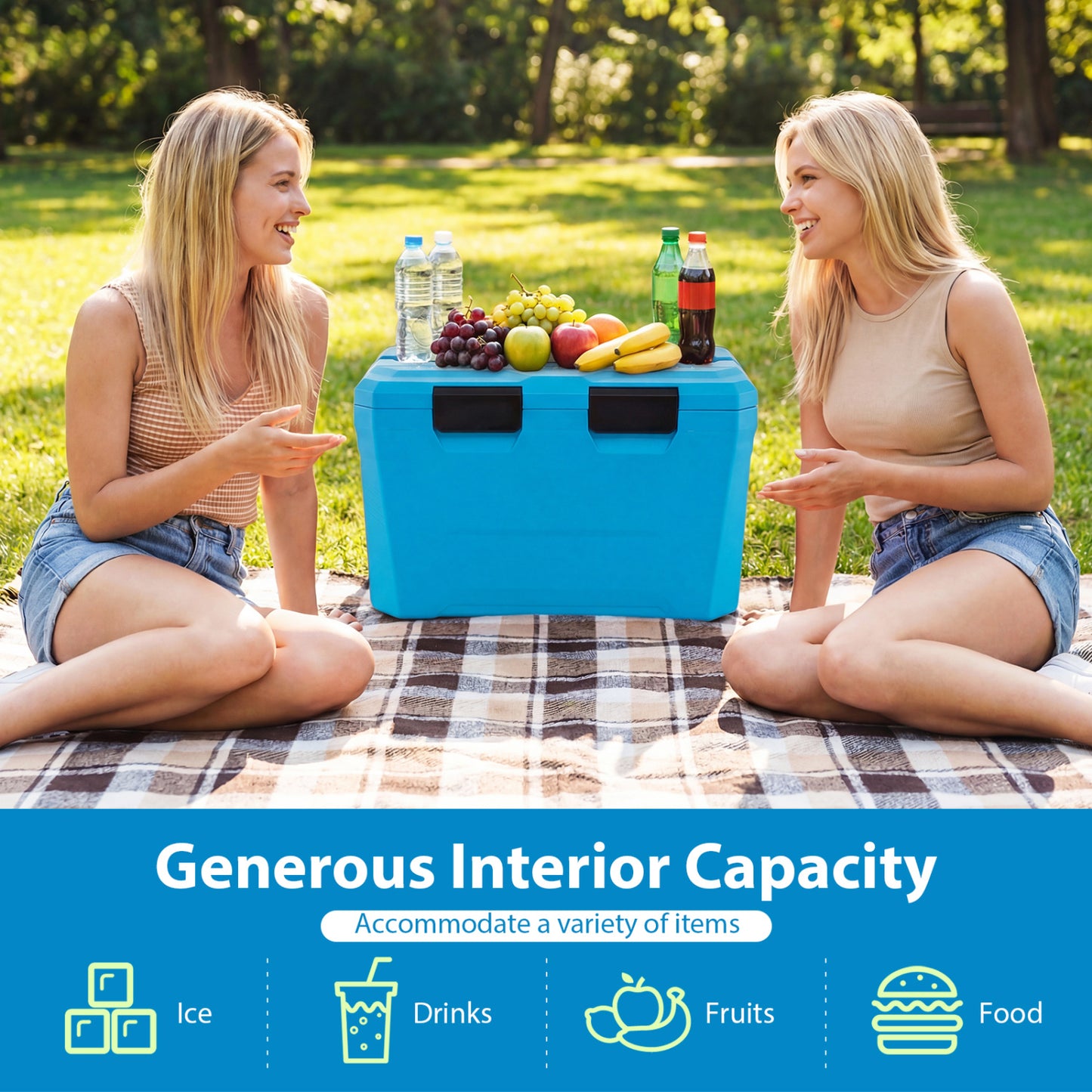 Insulated Hard Shell Cooler, Ice Chest with 2 Cup Holders, Blue Coolers at Gallery Canada