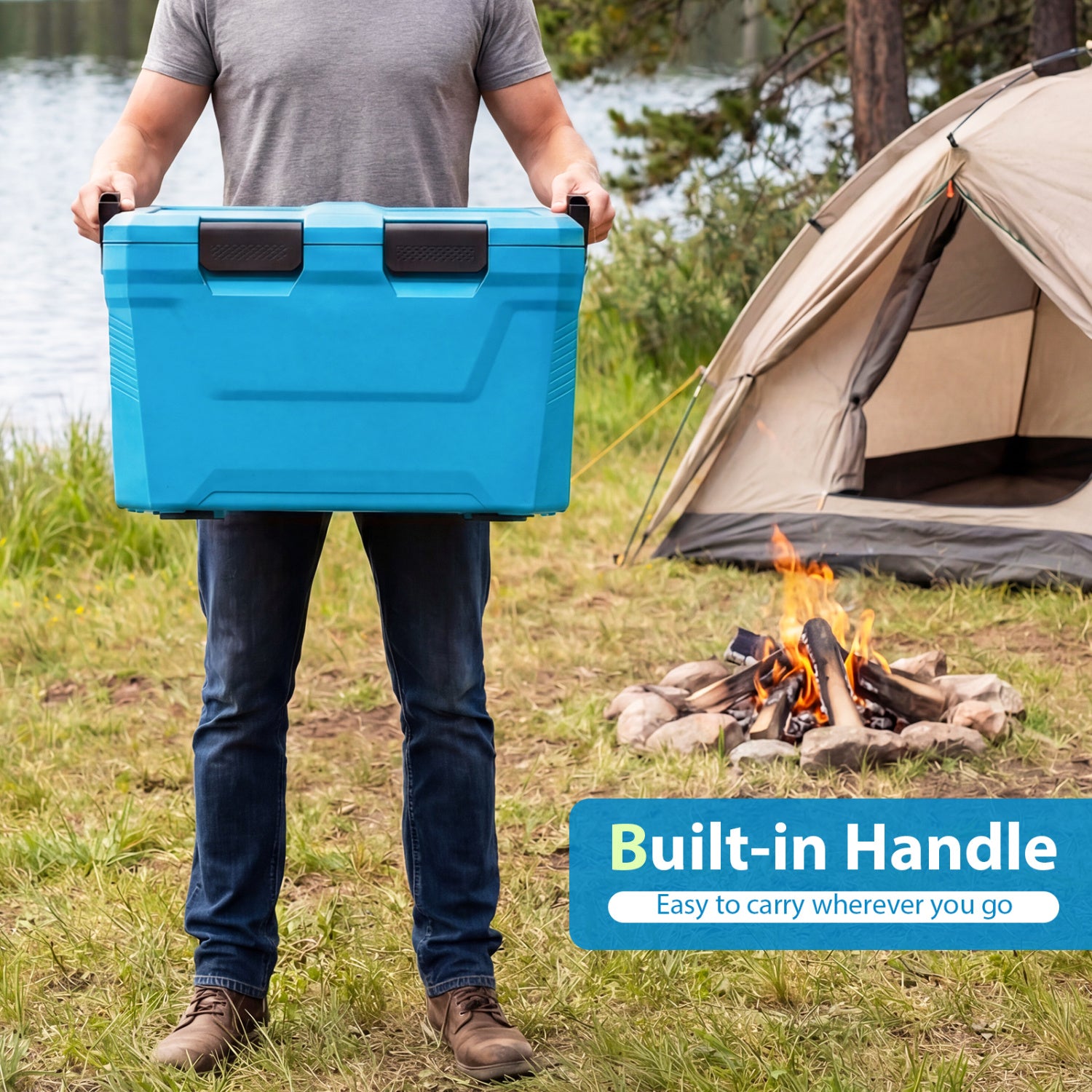 Insulated Hard Shell Cooler, Ice Chest with 2 Cup Holders, Blue Coolers at Gallery Canada