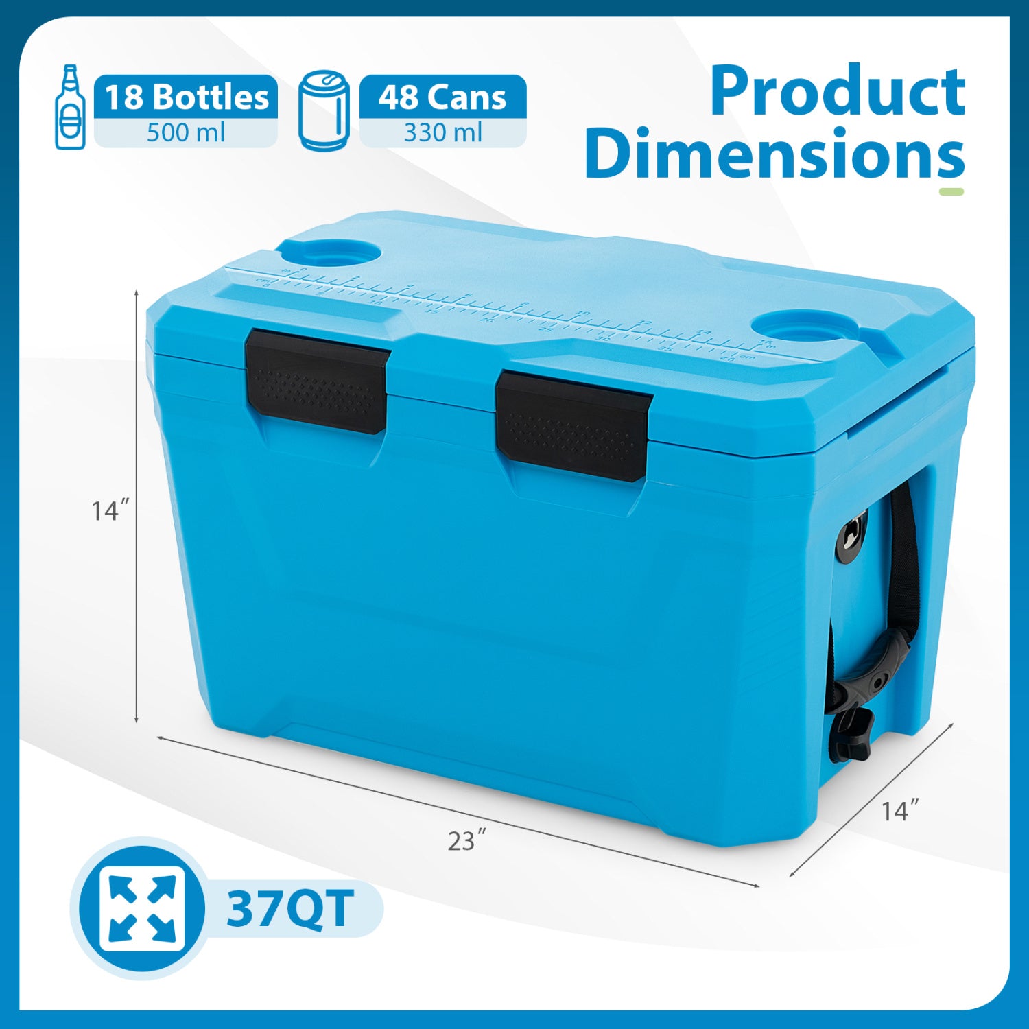 Insulated Hard Shell Cooler, Ice Chest with 2 Cup Holders, Blue Coolers at Gallery Canada