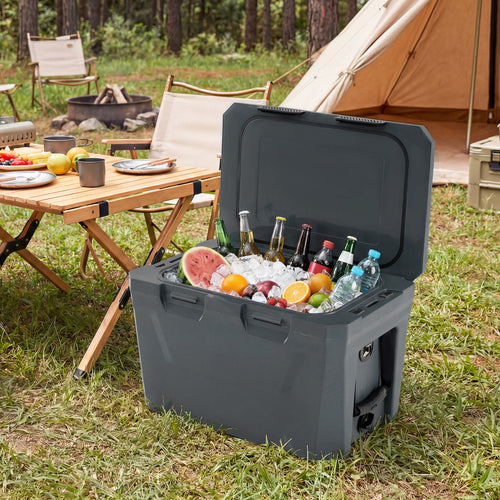 Insulated Portable Cooler, Hard Shell Ice Chest, Gray
