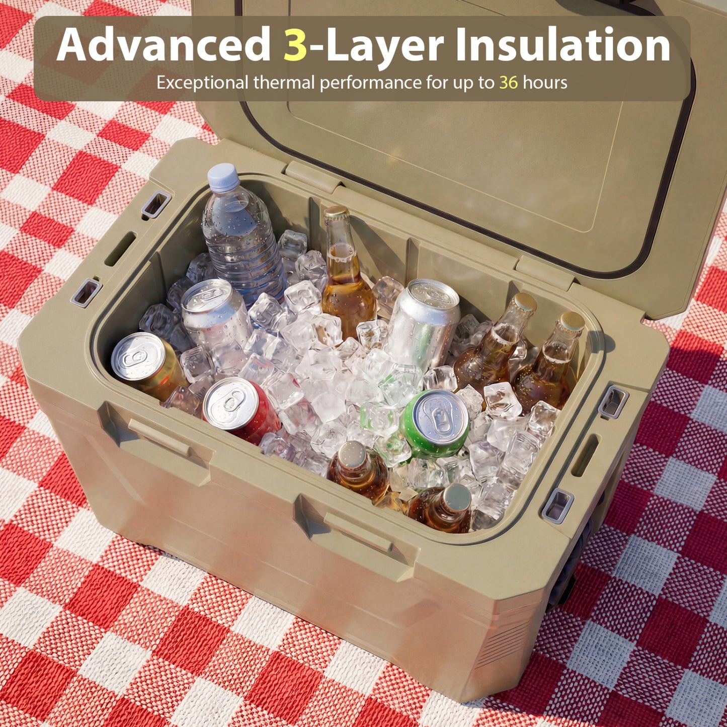 Insulated Hard Cooler, 2 Cup Holders, Sand Coffee Coolers at Gallery Canada