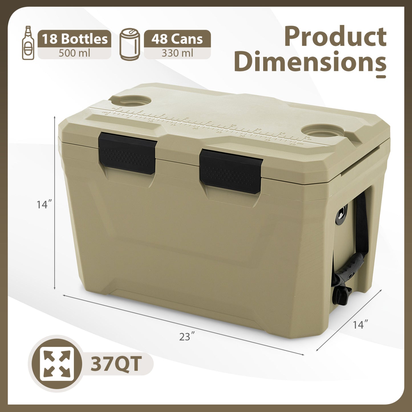 Insulated Hard Cooler, 2 Cup Holders, Sand Coffee Coolers at Gallery Canada
