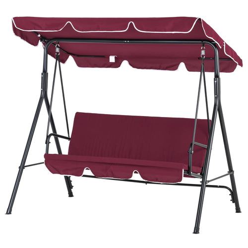 3-Seater Patio Swing Chair with Canopy, Garden Poolside, Wine Red