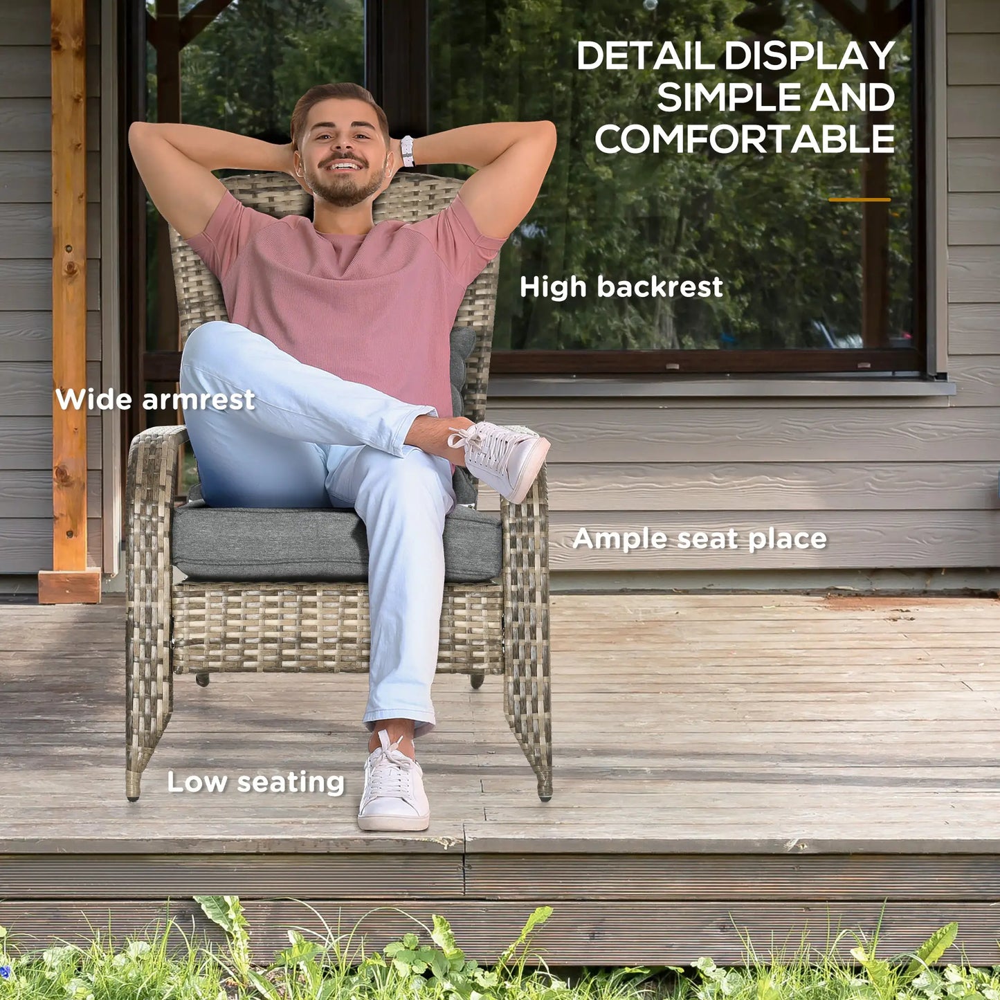 PE Rattan Adirondack Chair With Cushions, Mixed Grey Patio Chairs at Gallery Canada
