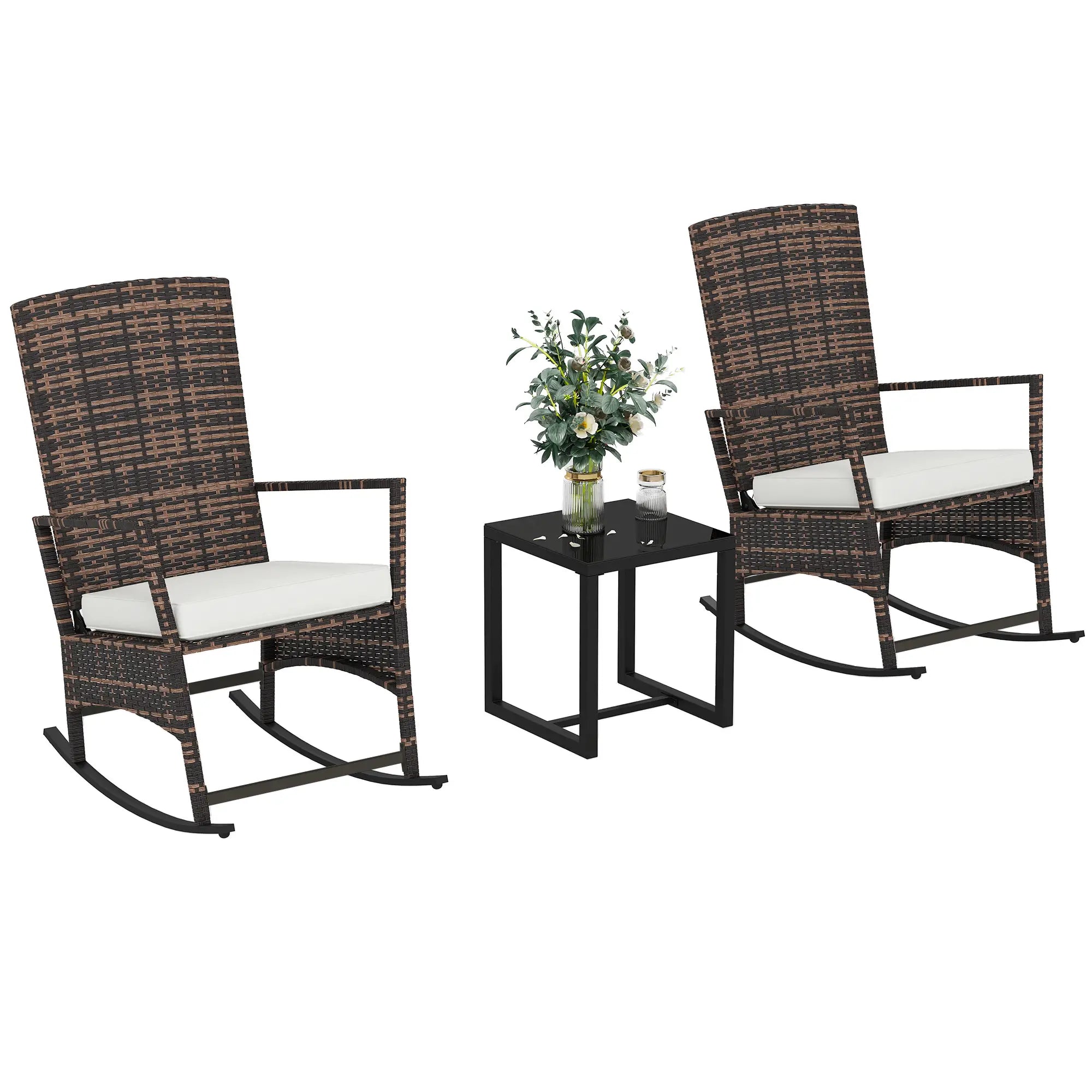 3 Piece Rocking Bistro Set, Wicker Patio Furniture, White Bistro Sets at Gallery Canada