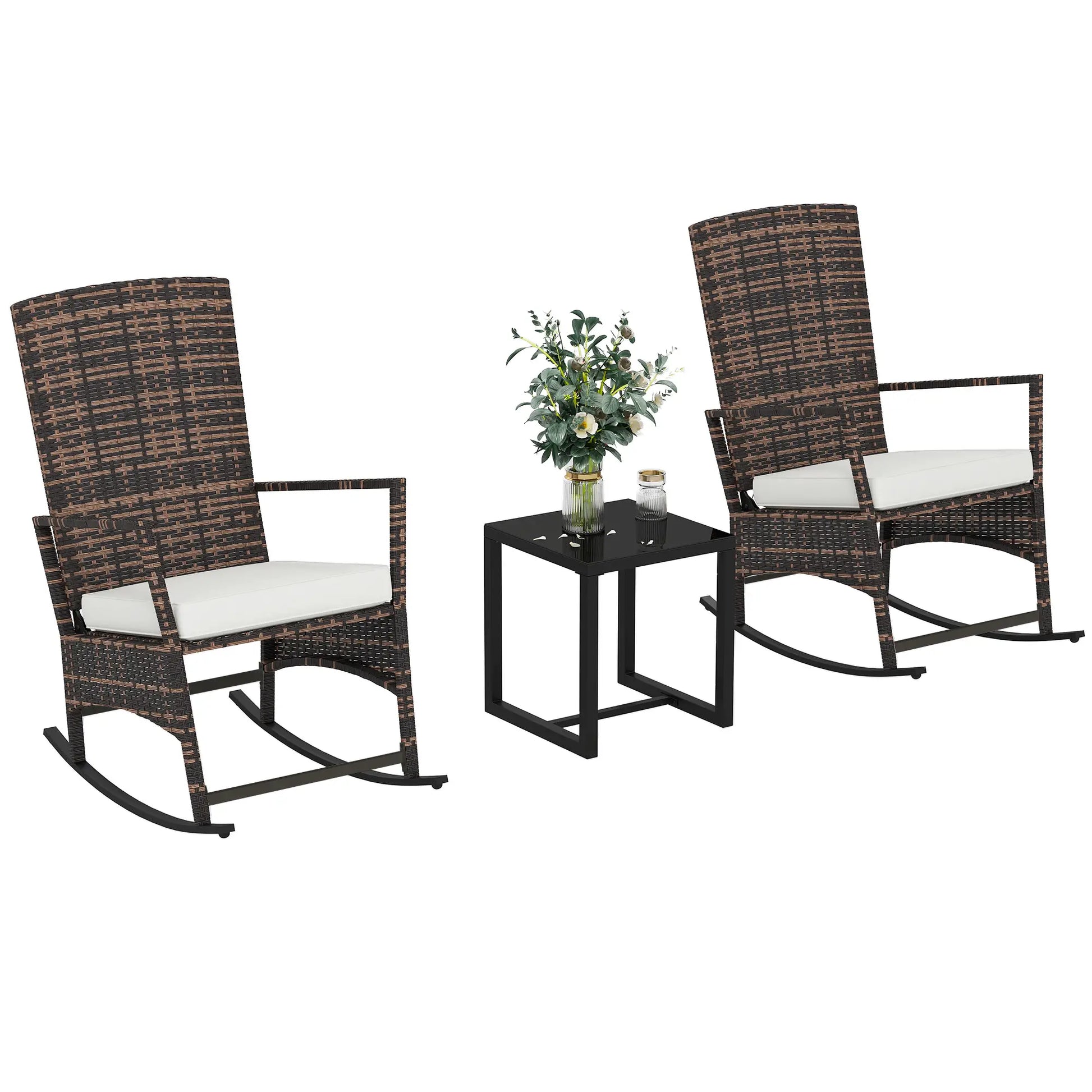 3 Piece Rocking Bistro Set, Wicker Patio Furniture, White Bistro Sets at Gallery Canada
