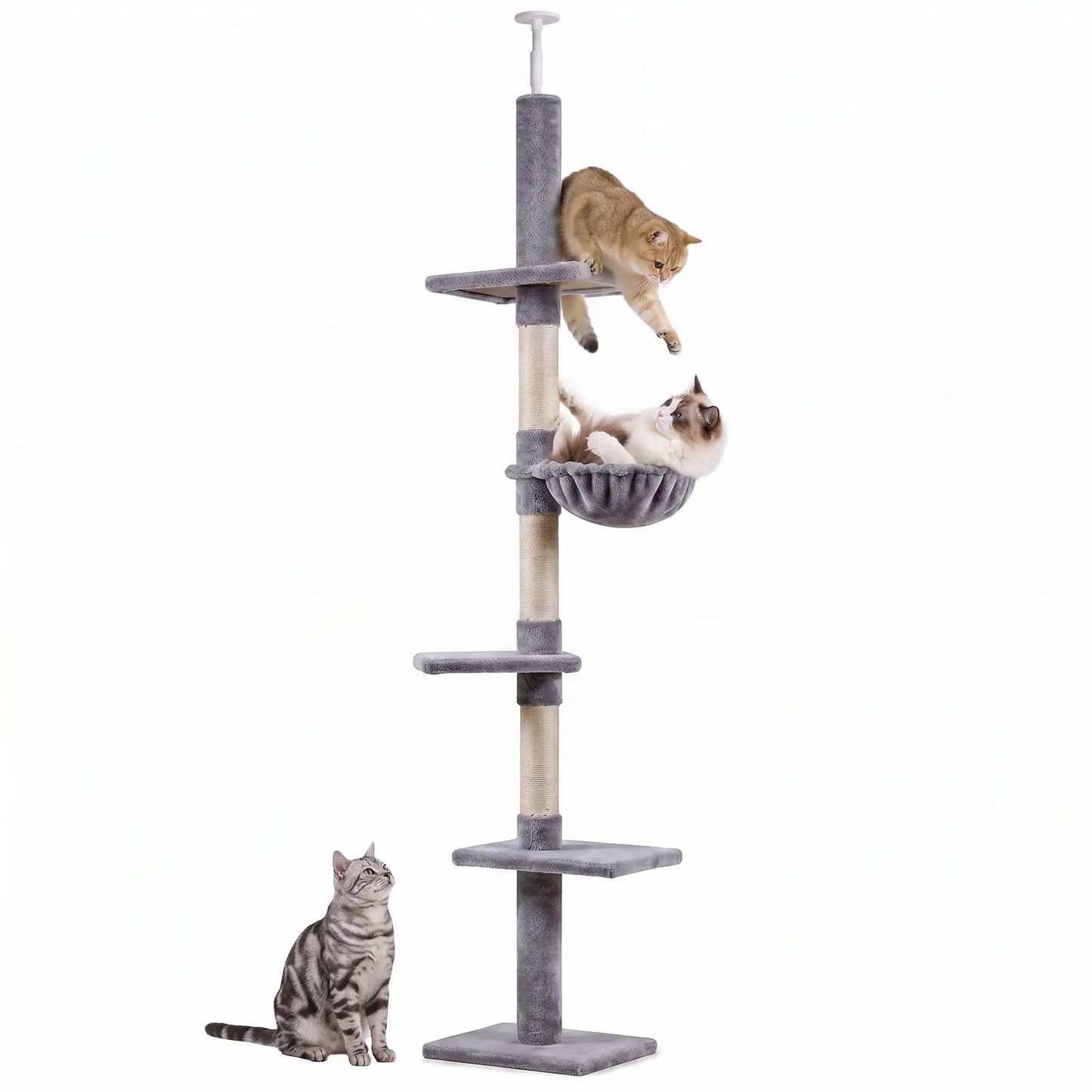 8.5ft Cat Climbing Tree, 5-Tier Activity Center, Scratching Post, Grey Floor to Ceiling Cat Trees Grey at Gallery Canada