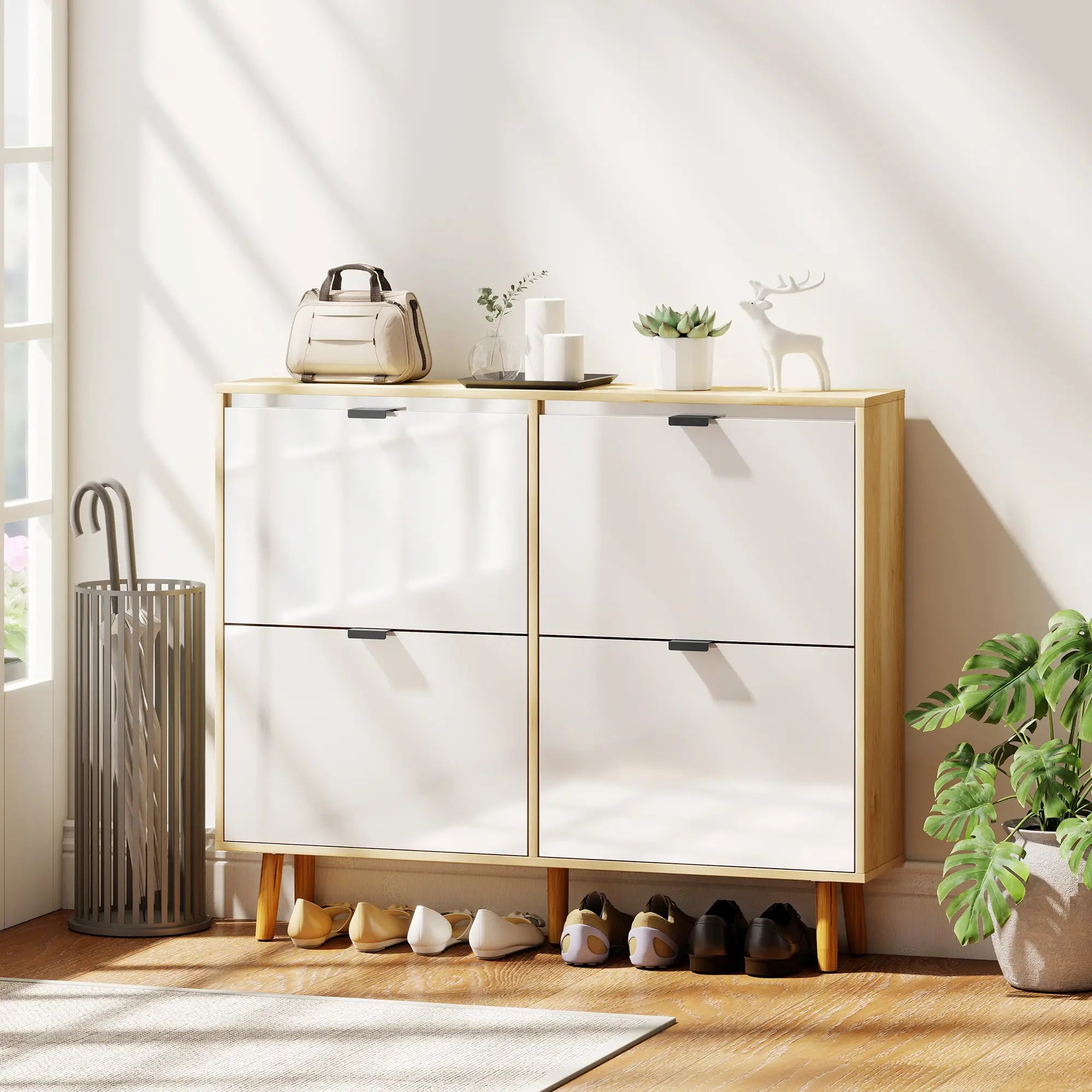Narrow Shoe Cabinet, 4 Flip Drawers, Adjustable Shelves, Holds 20 Pairs, White Shoe Storage Cabinets & Racks at Gallery Canada