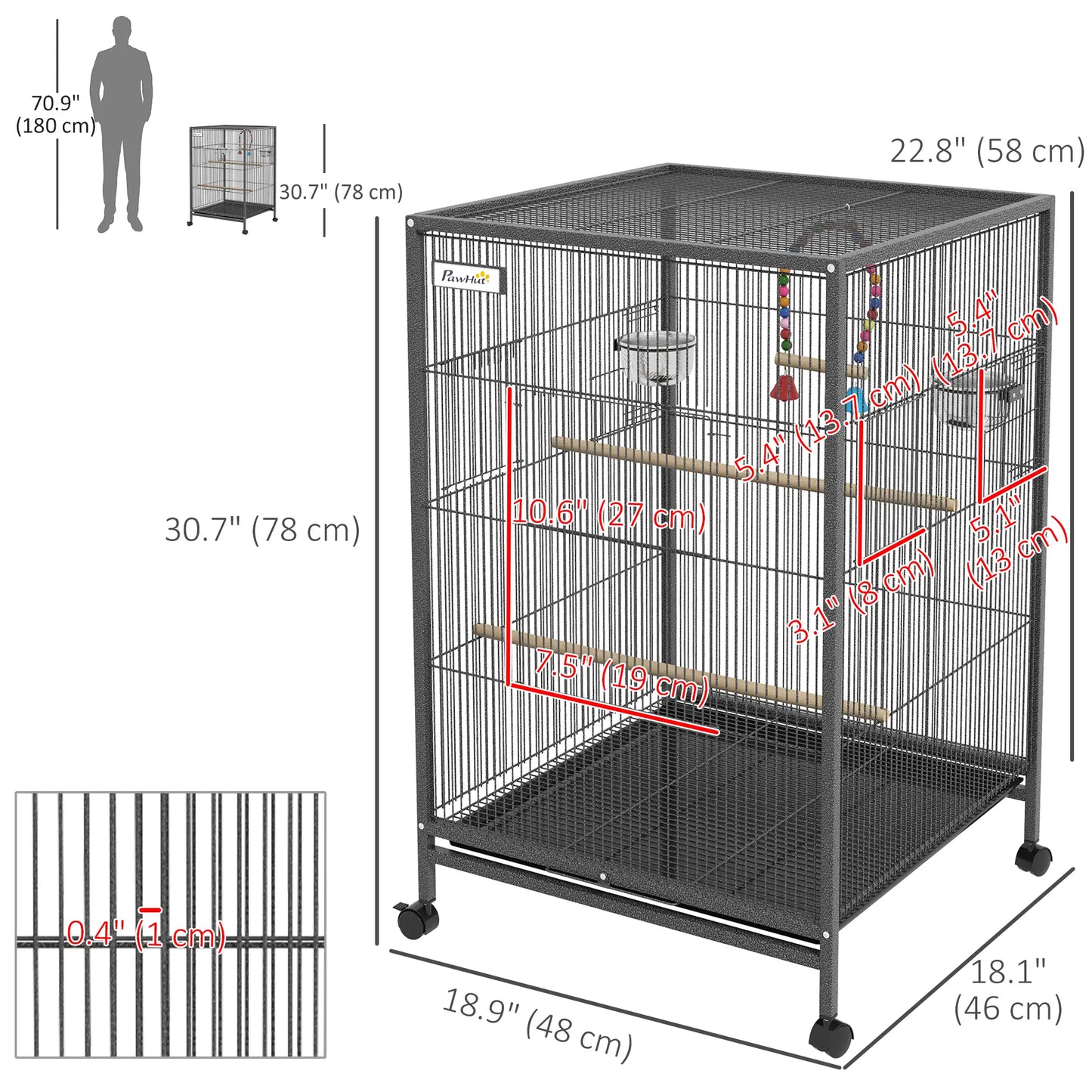 29" Bird Cage for Parrots, Lovebirds, Budgies, Finches, Flight Cage, Grey Bird Cages at Gallery Canada