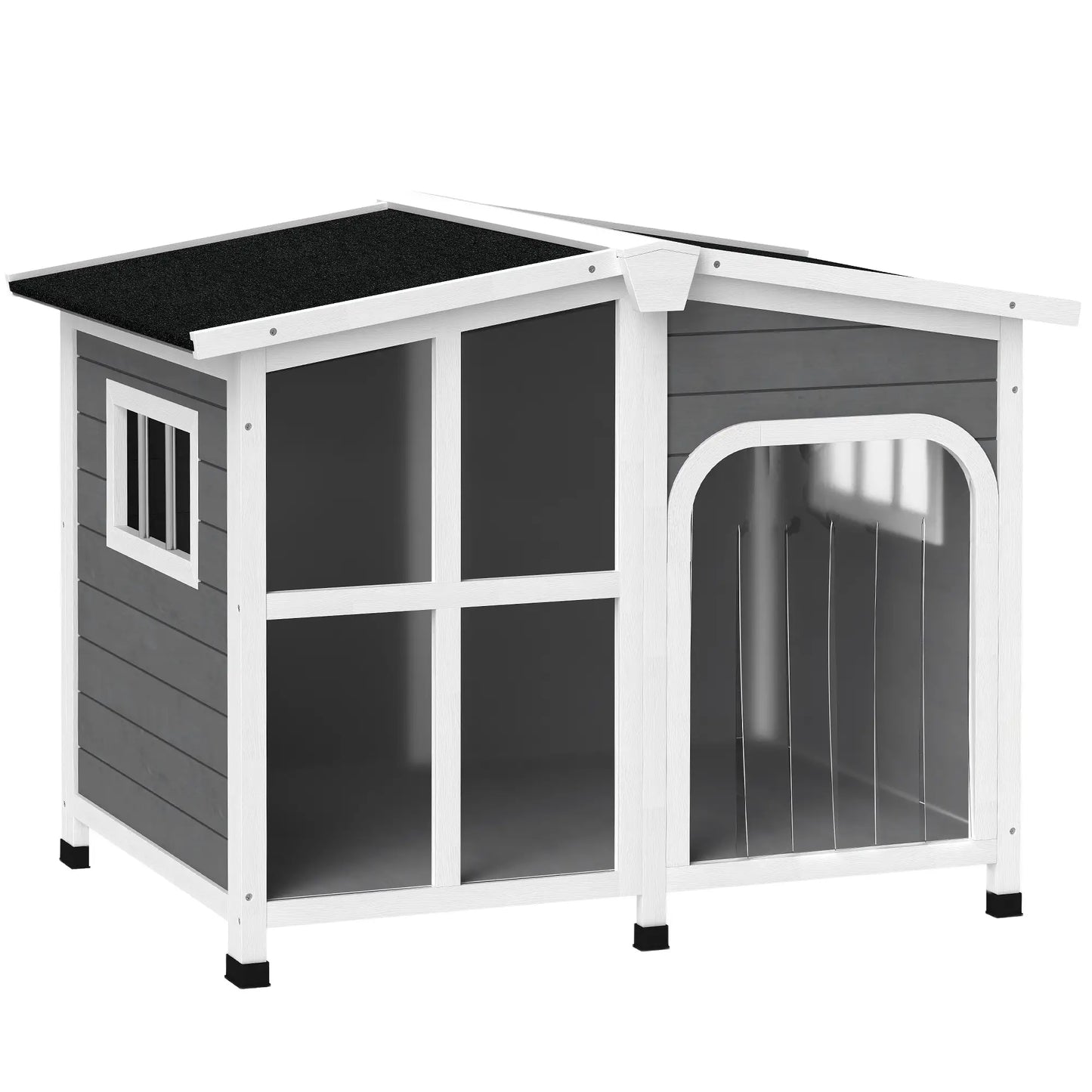 Wooden Dog House, Raised Kennel, Removable Bottom, Asphalt Roof, Dark Grey Houses, Kennels & Pens at Gallery Canada