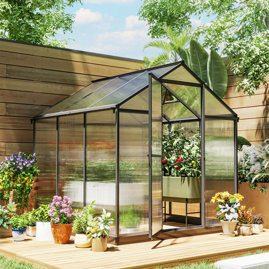 6' x 8' x 6.4' Polycarbonate Greenhouse, Aluminum, Walk-In, Charcoal Grey Walk In Greenhouses Transparent Sheets, Charcoal Grey Frame at Gallery Canada