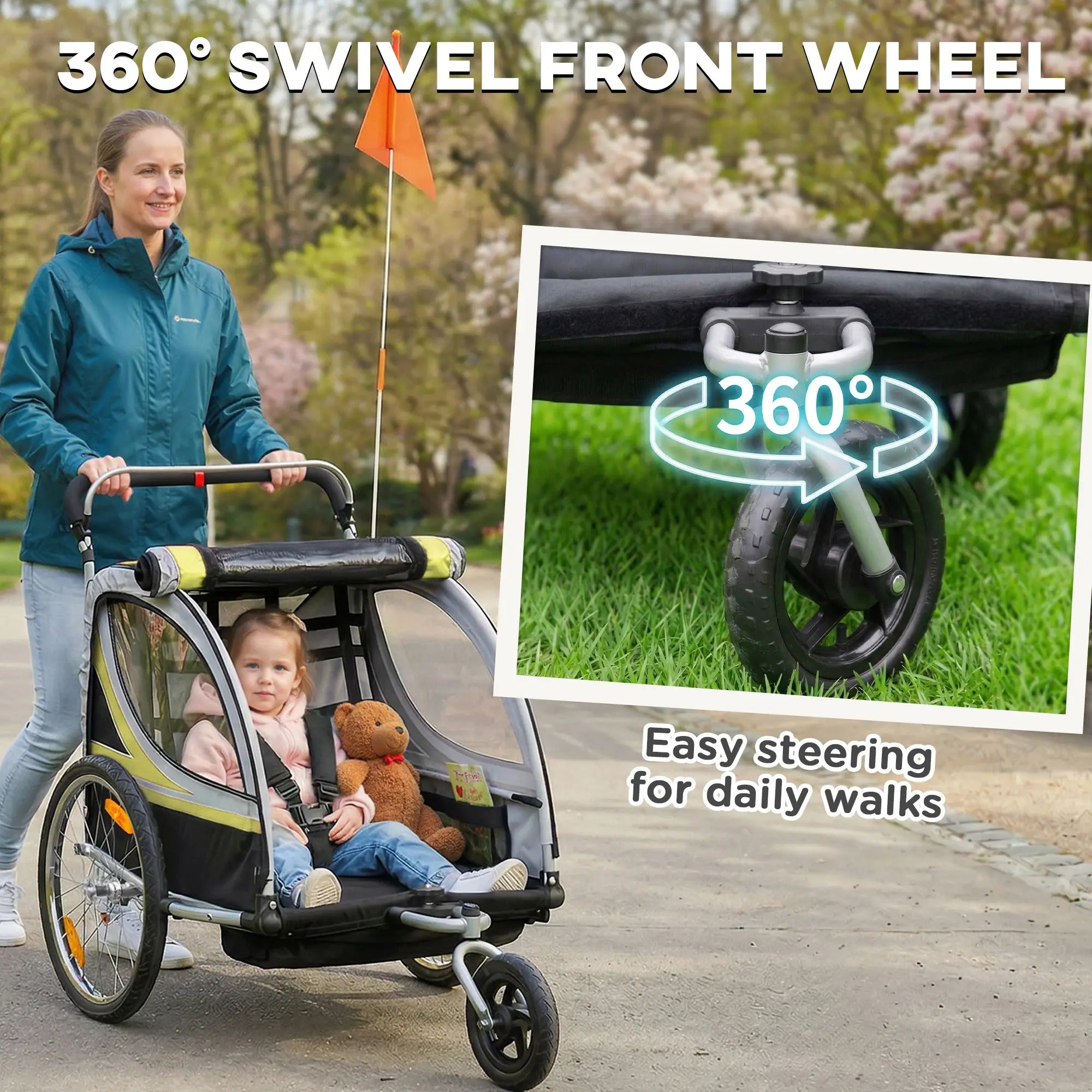 2 Seat Bike Trailer, Kids Jogging Stroller, Handbrake, Yellow Kids Bike Trailers at Gallery Canada