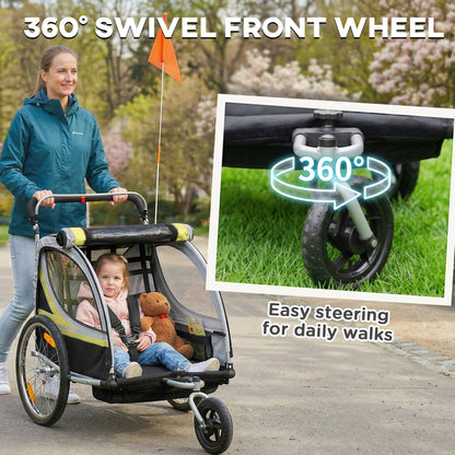 2 Seat Bike Trailer, Kids Jogging Stroller, Handbrake, Yellow Kids Bike Trailers at Gallery Canada