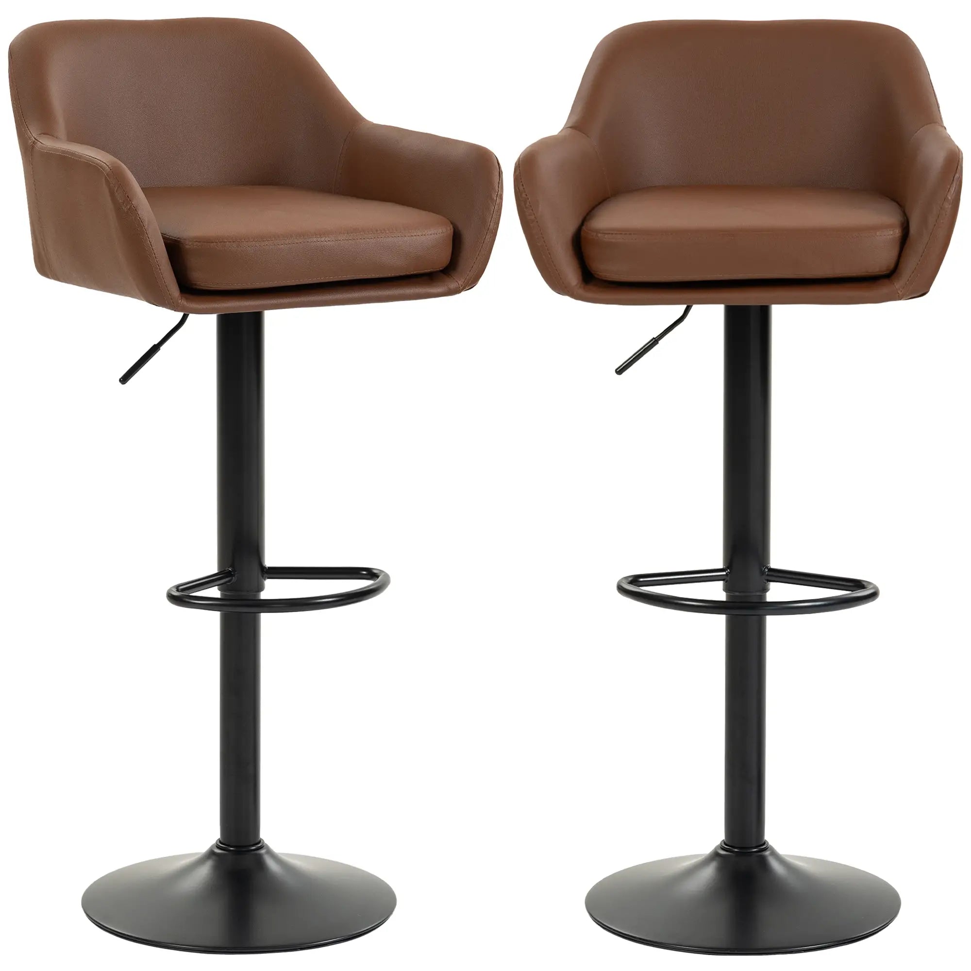 PU Leather Adjustable Swivel Bar Stools Set of 2, Brown Bar Stools Multi Colour at Gallery Canada