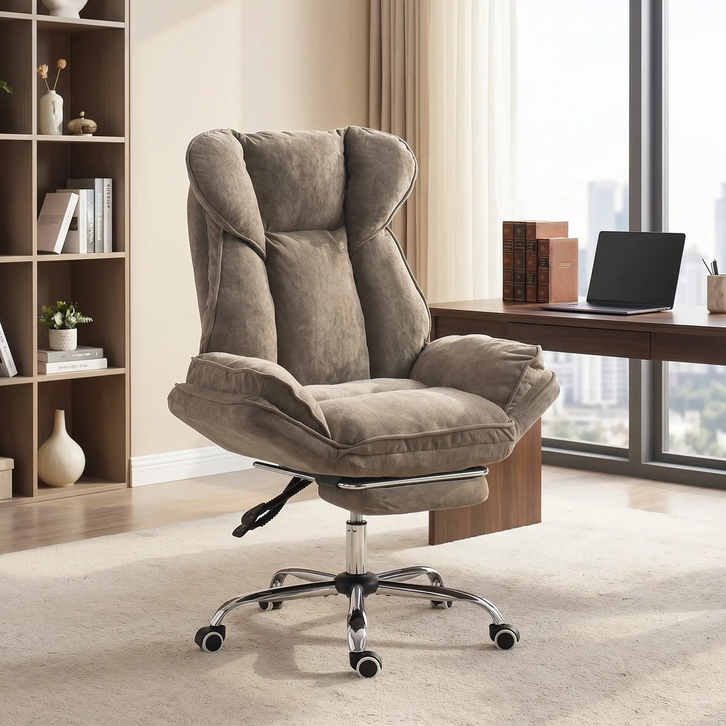 Criss Cross Chair With Wheels, Waterfall Armrests, Brown