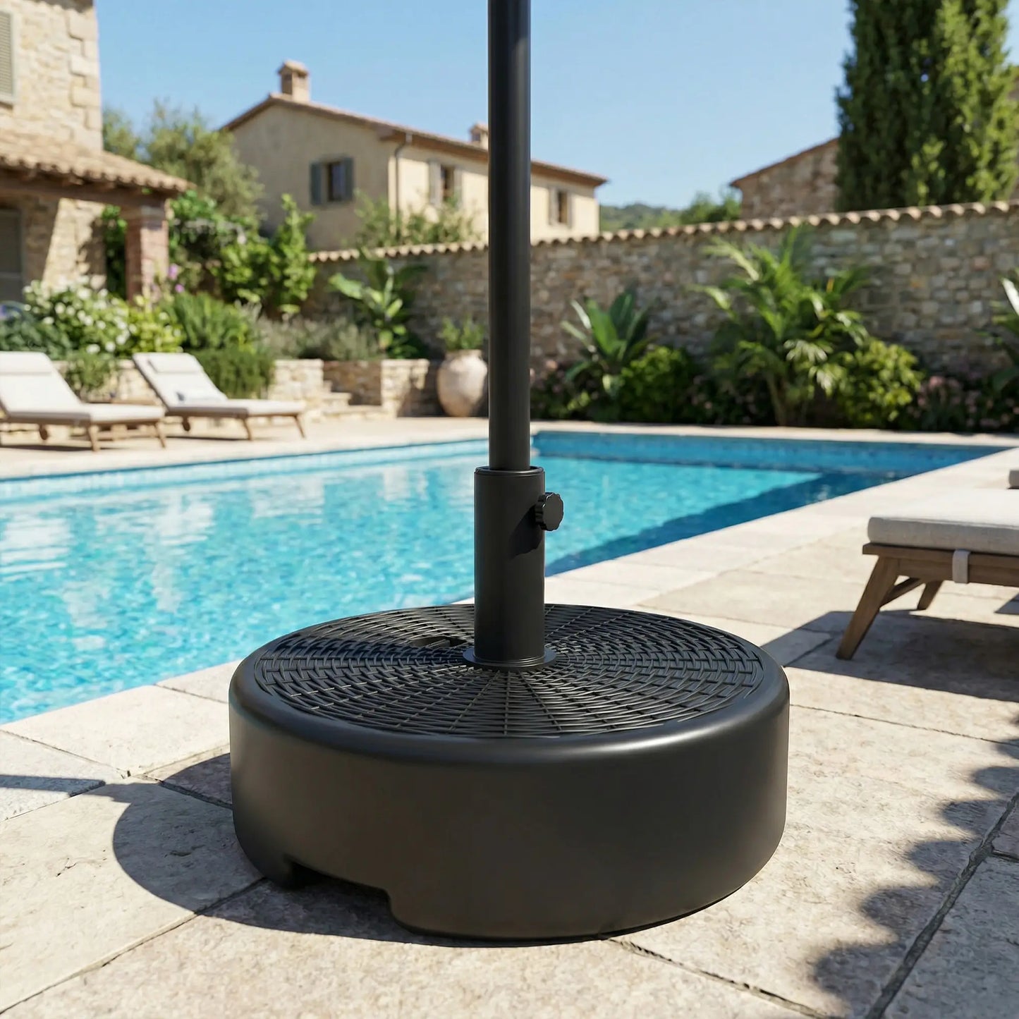 Patio Umbrella Base With Handle, 1.5" And 1.9" Poles, Black