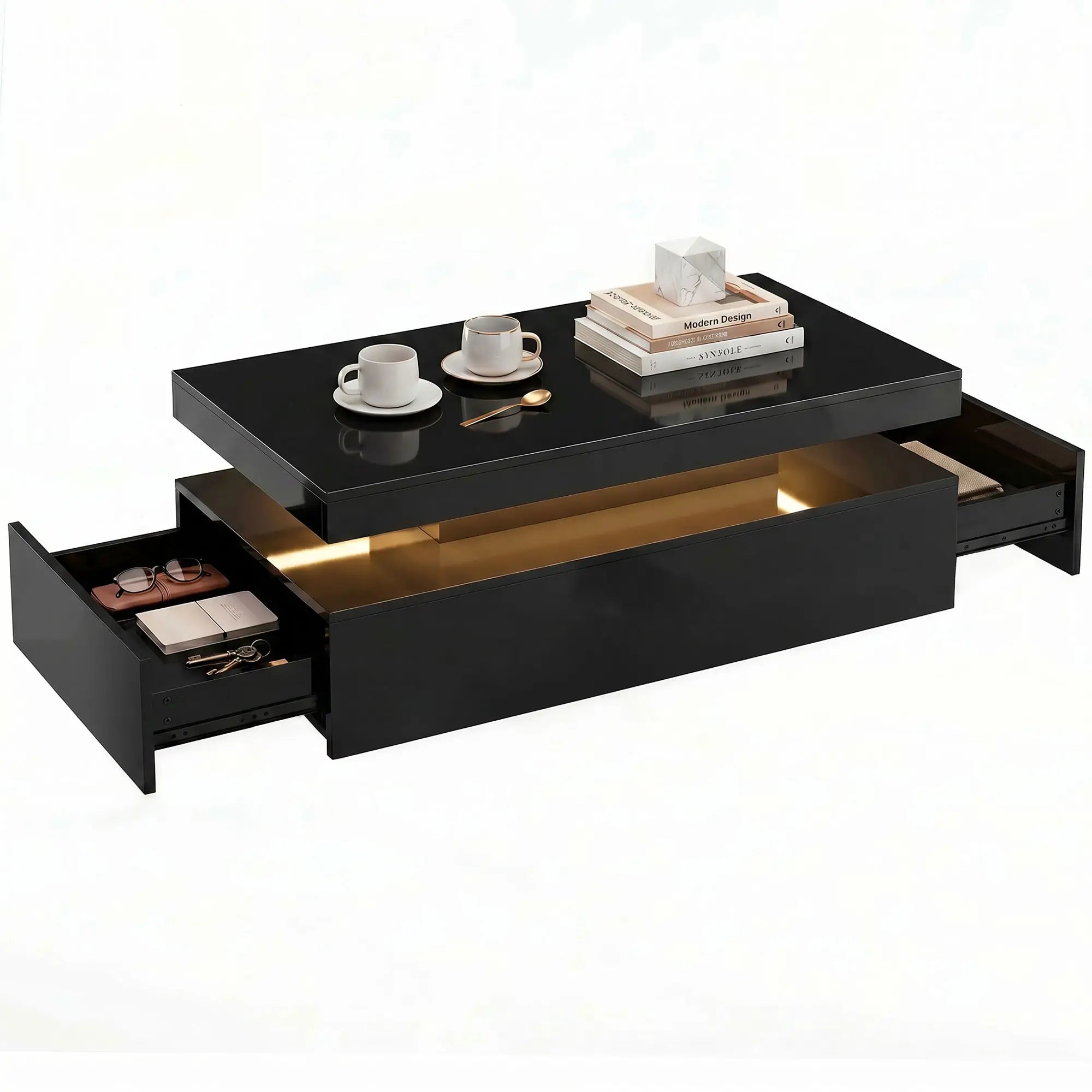 2-Tier LED Coffee Table With Storage, Black Coffee Tables at Gallery Canada
