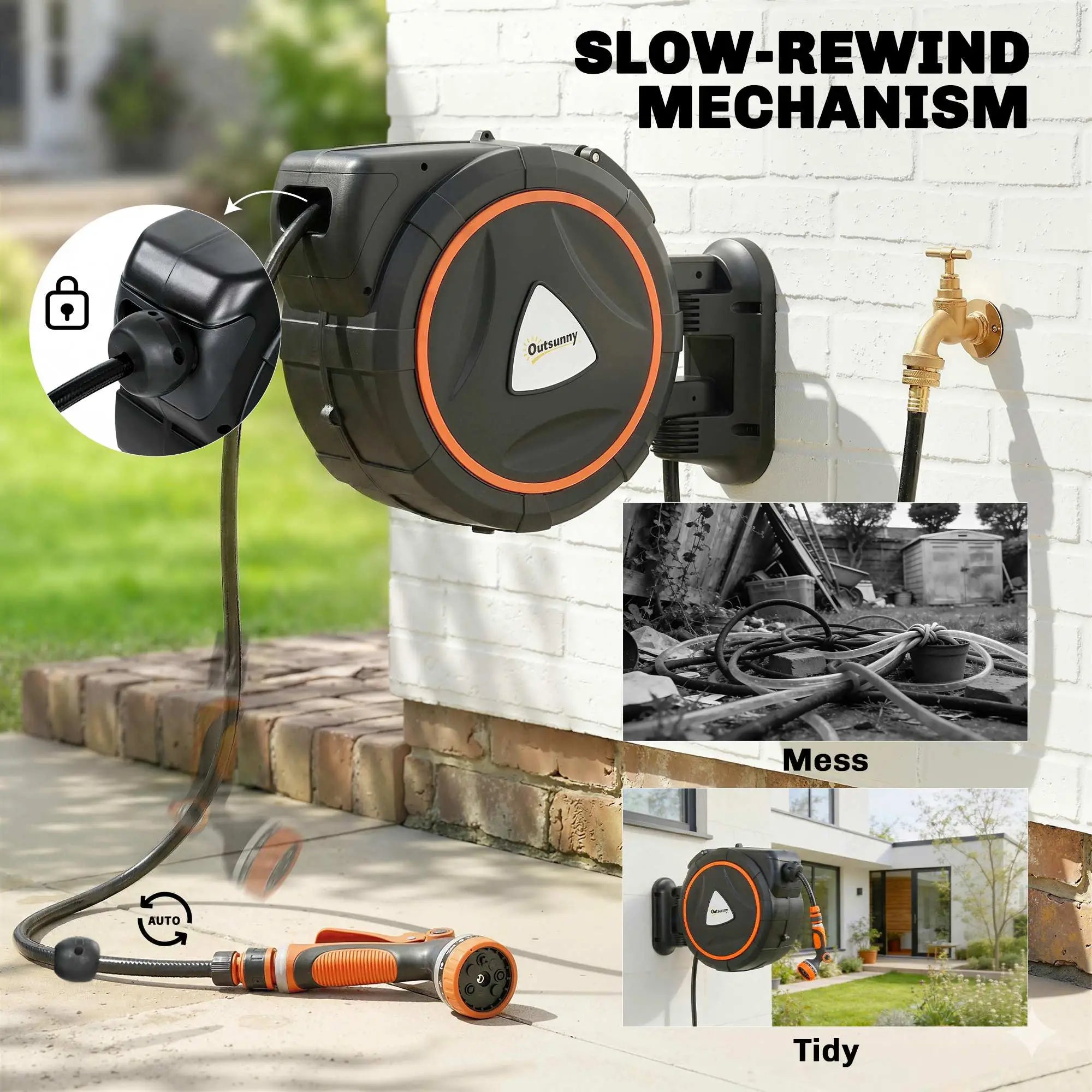 Retractable Garden Hose Reel, 1/2
