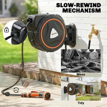 Retractable Garden Hose Reel, 1/2"x75.5ft Wall Mounted Hose Reel with 12-Pattern Nozzles, Auto Retraction, Self-Locking Garden Accessories at Gallery Canada