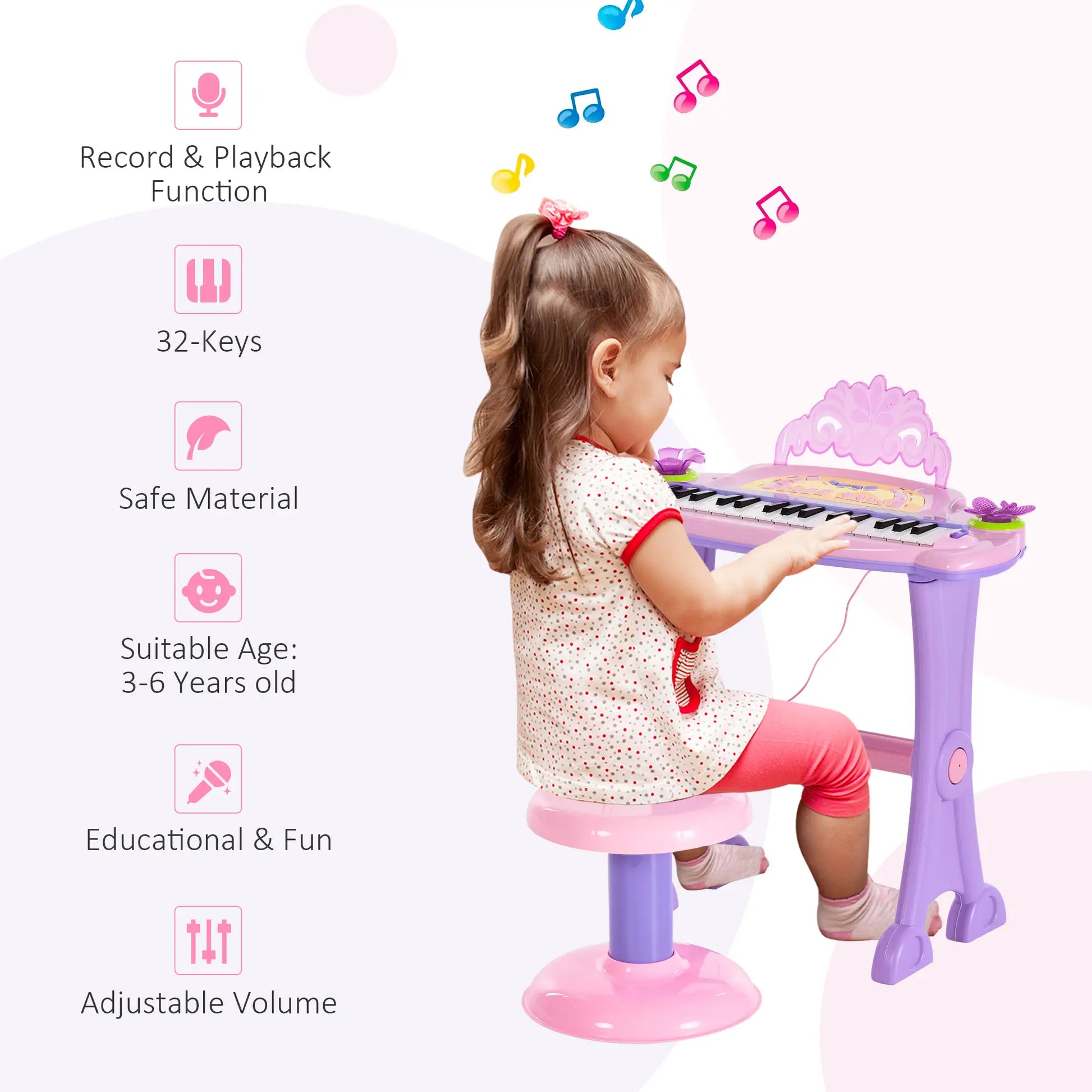 Kids Piano, 32 Keys, Electronic Keyboard with Microphone, Pink Electronic Musical Pianos at Gallery Canada