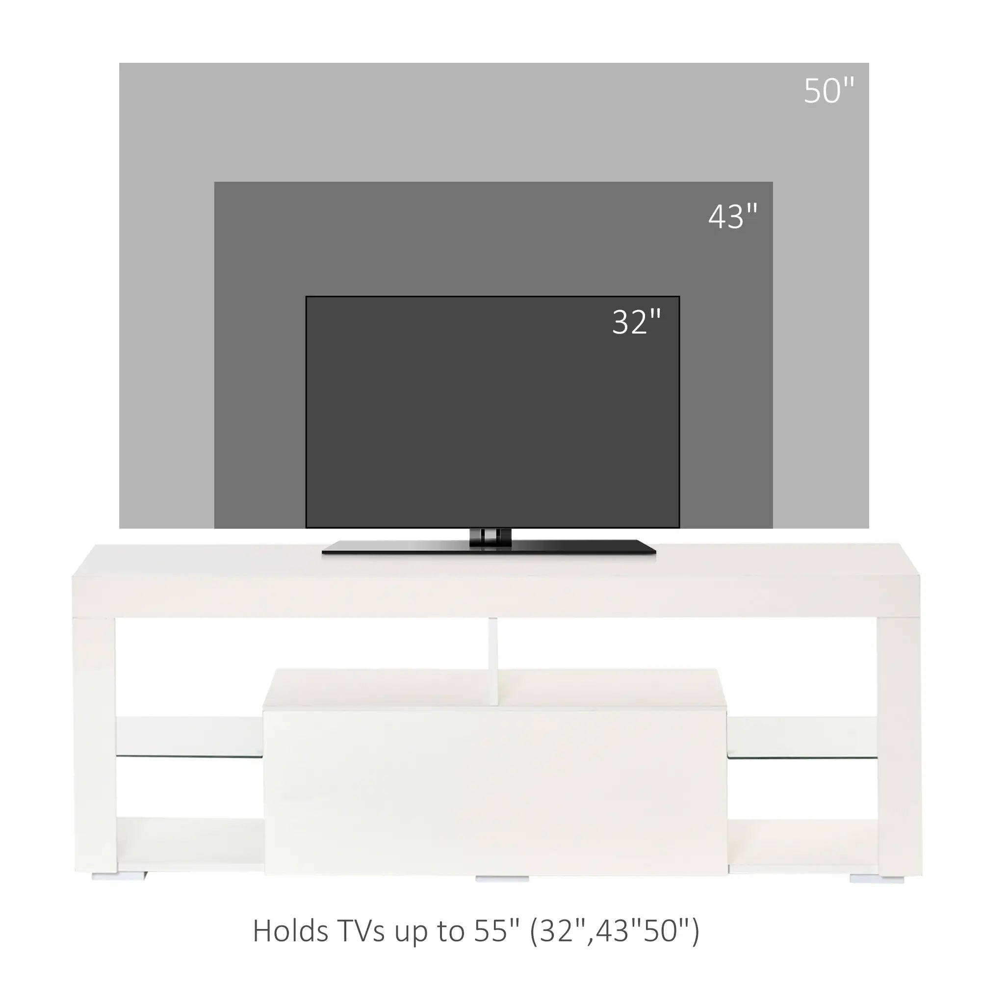 TV Stand for 55-Inch TVs, LED Lights, Remote Control, Storage Drawer, White TV Stands at Gallery Canada