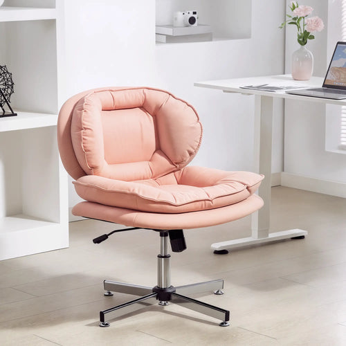 Criss Cross Chair, Armless Wide Office Chair, Tilting, No Wheels, Pink
