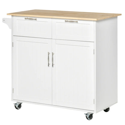 Rolling Kitchen Island with Drawers, Rubber Wood Top, Cabinet, White Kitchen Islands & Kitchen Carts at Gallery Canada