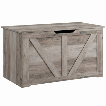 31.5" Storage Chest with Safety Hinge, Grey Wood Grain, Grey