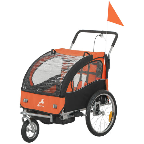 2-In-1 Bike Trailer, Foldable 2-Seat Stroller, Orange