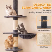 Arbre à chat à 5 niveaux, réglable de 88,6" à 100,4", poteaux à gratter