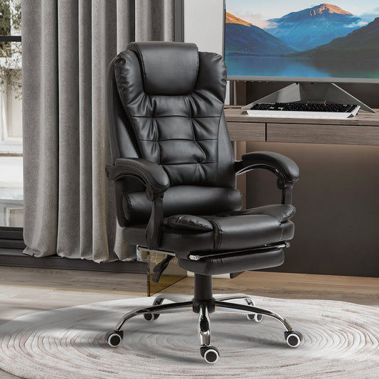 High Back Office Chair PU Leather Executive Office Chair with Retractable Footrest Padded Armrest Black - Gallery Canada