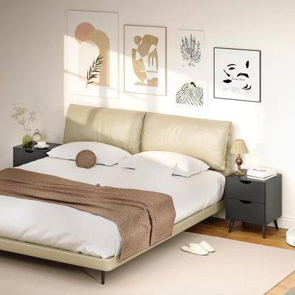 Modern Bedside Table Set Of 2, 2 Drawers, Pine Wood Legs, Black Bedside Tables at Gallery Canada