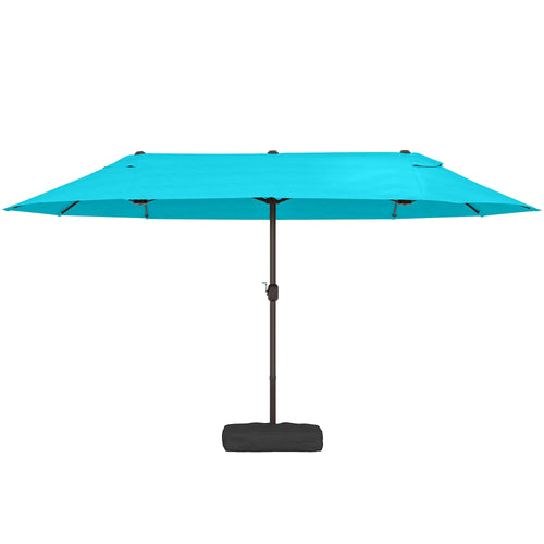 15' Outdoor Patio Umbrella, Twin Canopy Sunshade, Steel Table, Light Blue