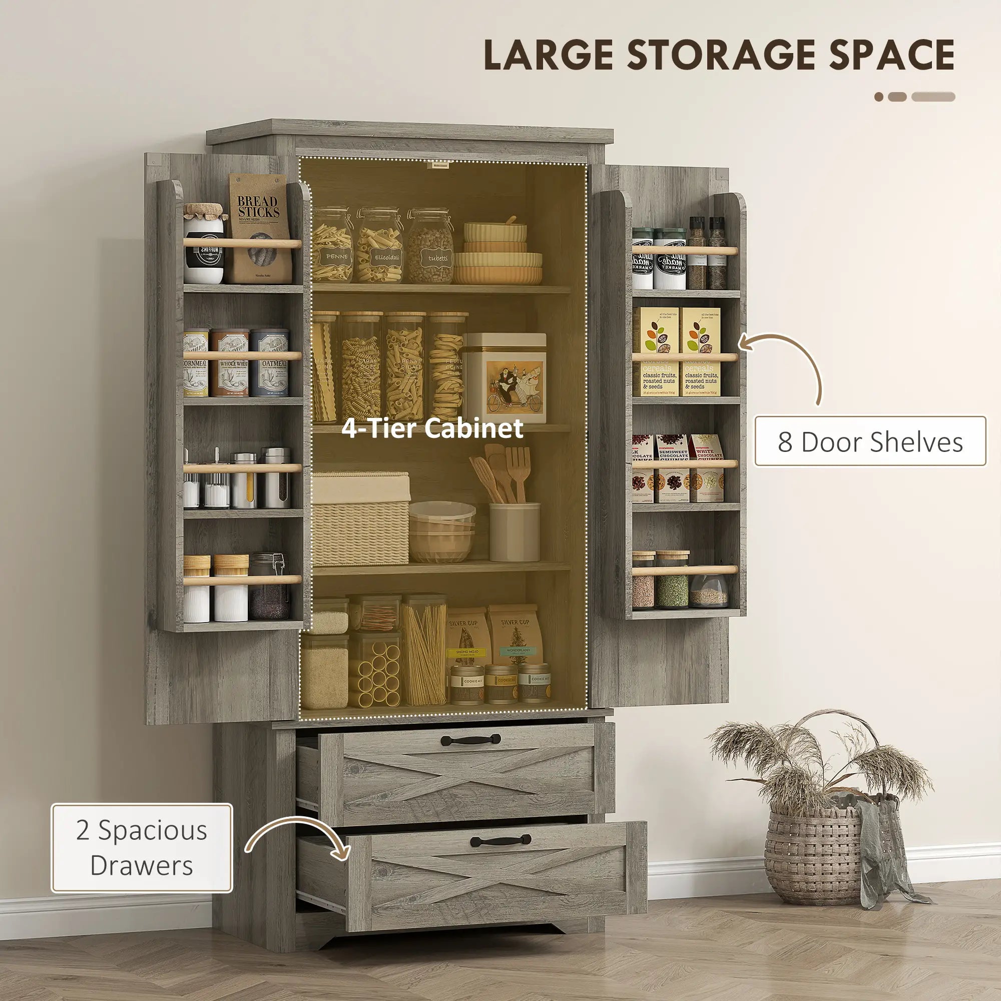 Farmhouse Kitchen Pantry Cabinet, 64