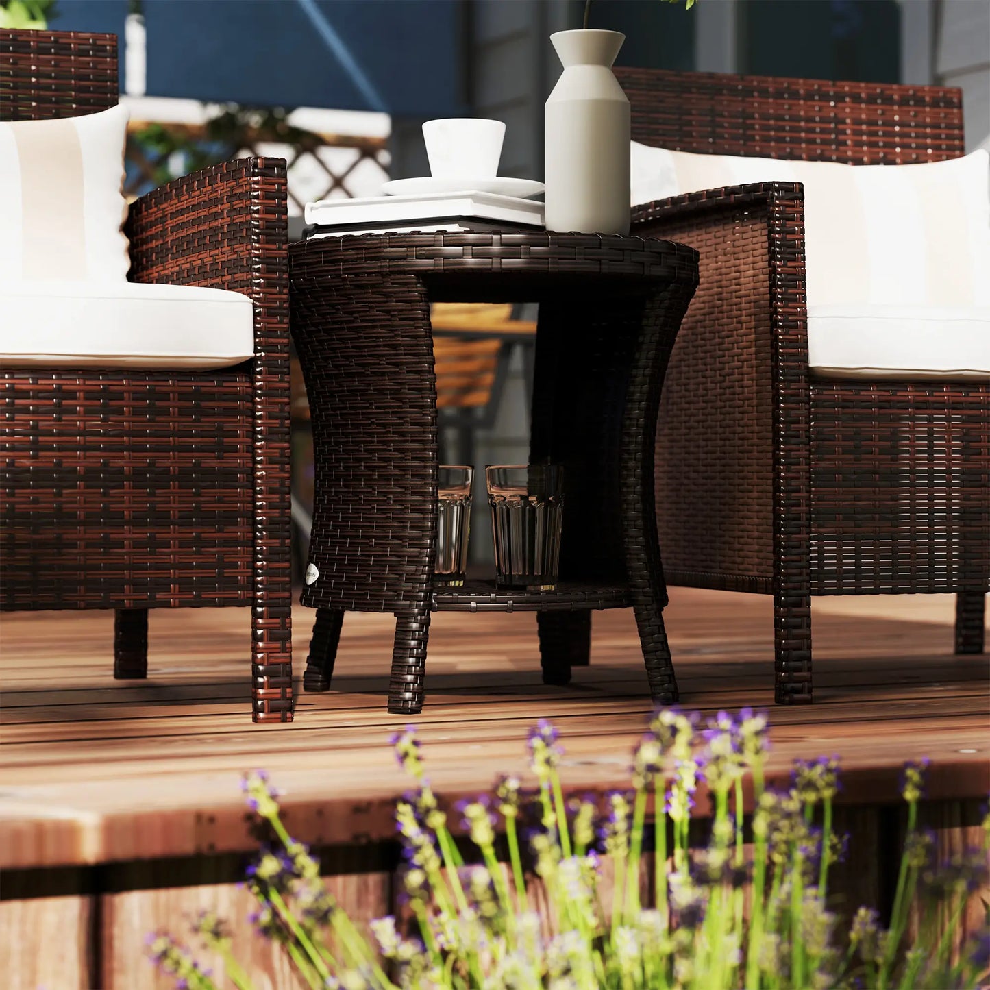 18" Wicker Outdoor Coffee Table, PE Rattan, 2-Tier Storage, Brown Coffee Tables at Gallery Canada