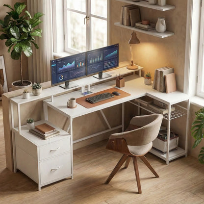 76" Gaming Desk, Reversible Computer Table, RGB Lights, USB Ports, White Gaming Desks at Gallery Canada