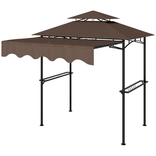 8' x 5' Grill Gazebo, Double Tiered Barbecue Shelter With Side Awning, Brown