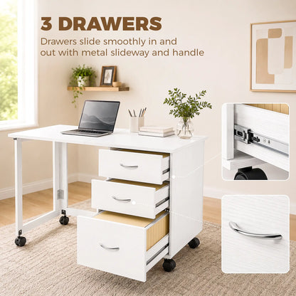 Foldable Computer Desk, 3 Drawers, White Computer Desks at Gallery Canada