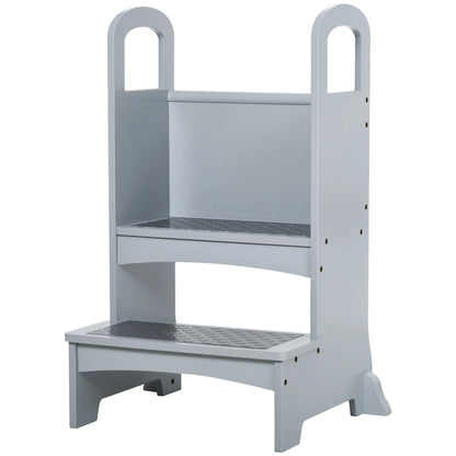 2 Step Stool with Support Handles, Non-Slip Pad, Grey Toddler & Kids Step Stools at Gallery Canada
