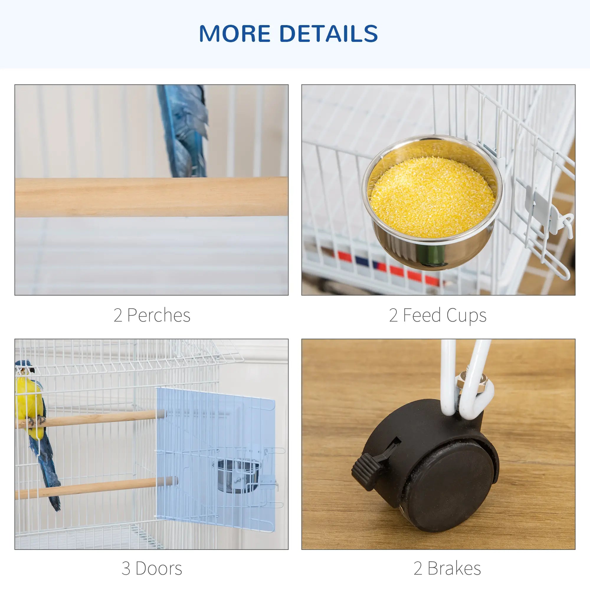 53.9'' Large Rolling Bird Cage with Stand, Shelf, Perch, White Bird Cages at Gallery Canada