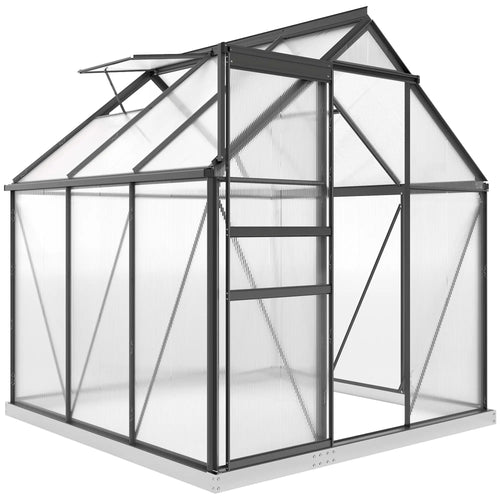 6' x 6' x 6.5' Polycarbonate Greenhouse, Walk-in, Adjustable Roof Vent, Grey