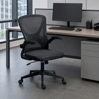 Mesh Office Chair, Swivel Desk Chair, Lumbar Support, Adjustable Height, Flip-Up Arm, Black Office Chairs at Gallery Canada