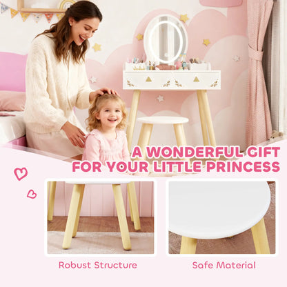 Kids Vanity Set with Mirror, Stool, 3-Color LED Lights, Pink Toy Vanity at Gallery Canada