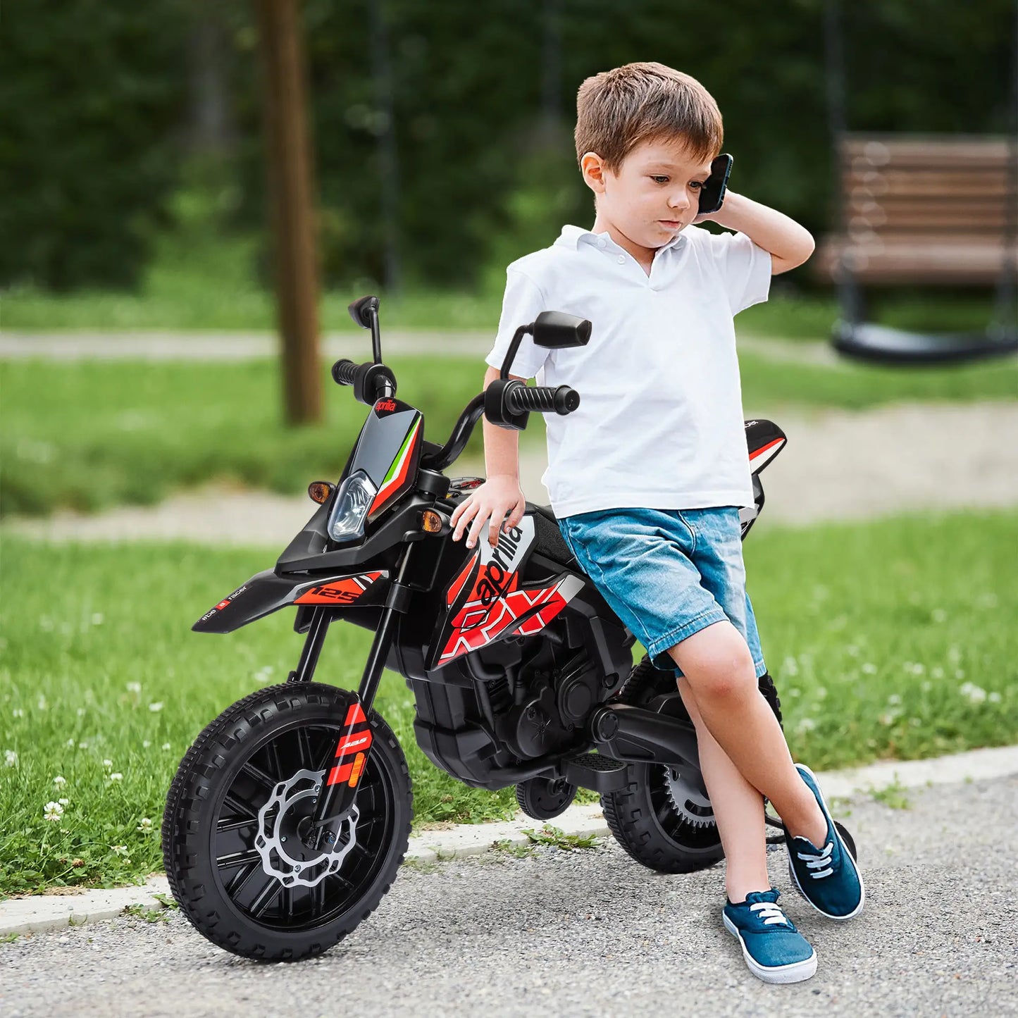 12V Kids Electric Motorcycle, Battery Powered Dirt Bike with Training Wheels, Red Electric Ride On Toys at Gallery Canada