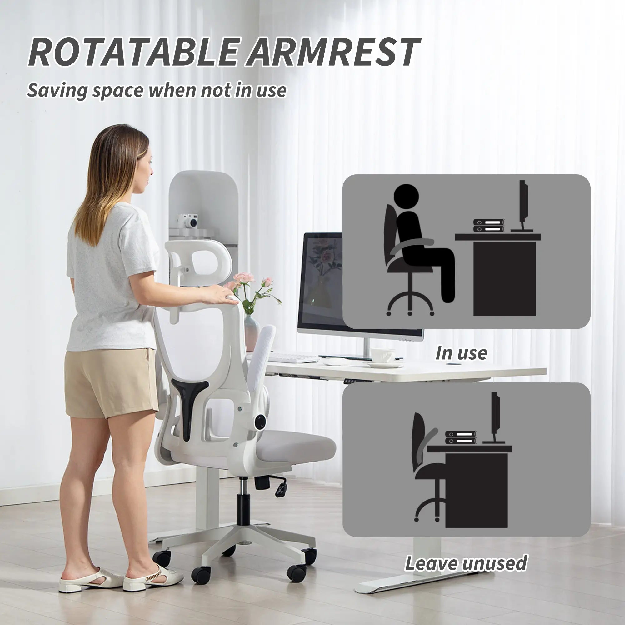 High Back Office Chair, Mesh Computer Chair, Adjustable Height, Cream White Office Chairs at Gallery Canada