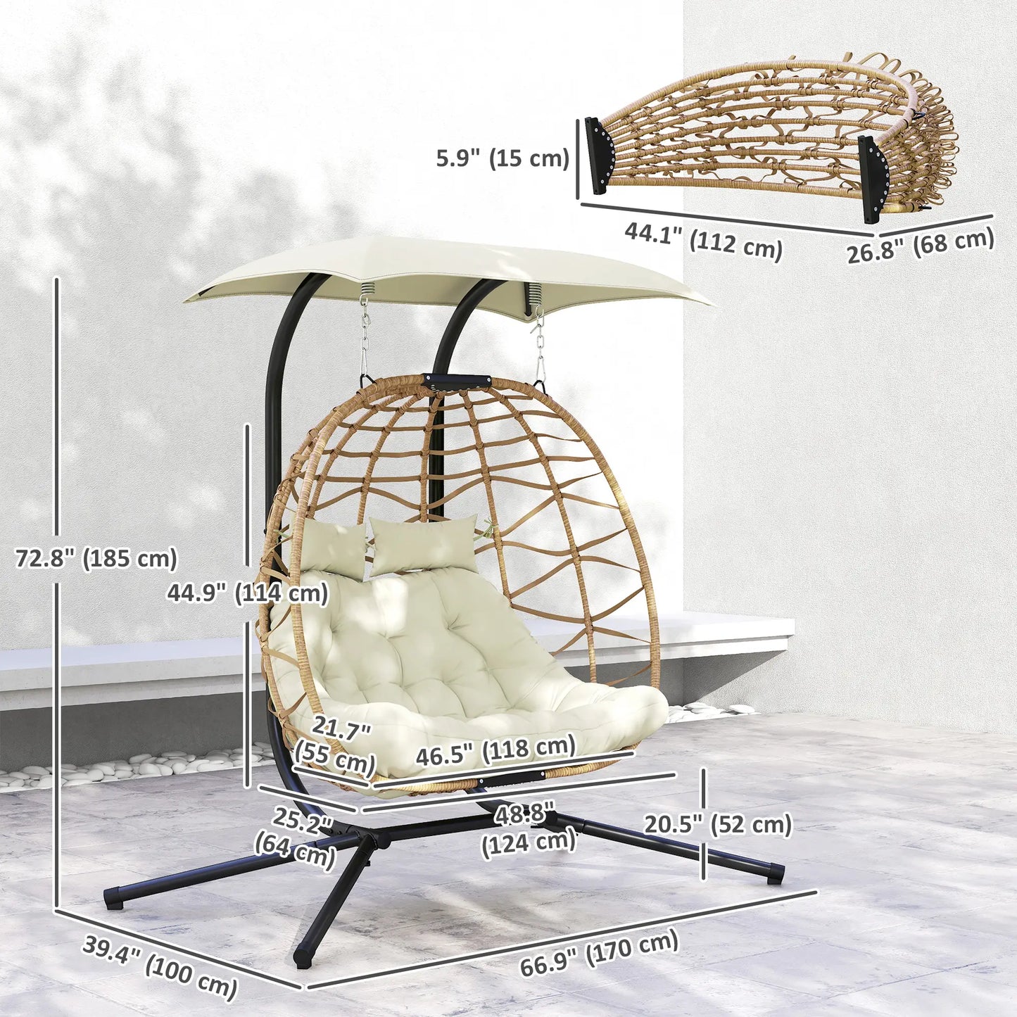 Double Wicker Egg Swing Chair With Canopy, Foldable, Beige Patio Chairs at Gallery Canada