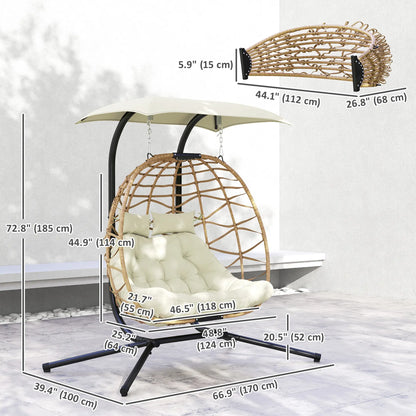Double Wicker Egg Swing Chair With Canopy, Foldable, Beige Patio Chairs at Gallery Canada
