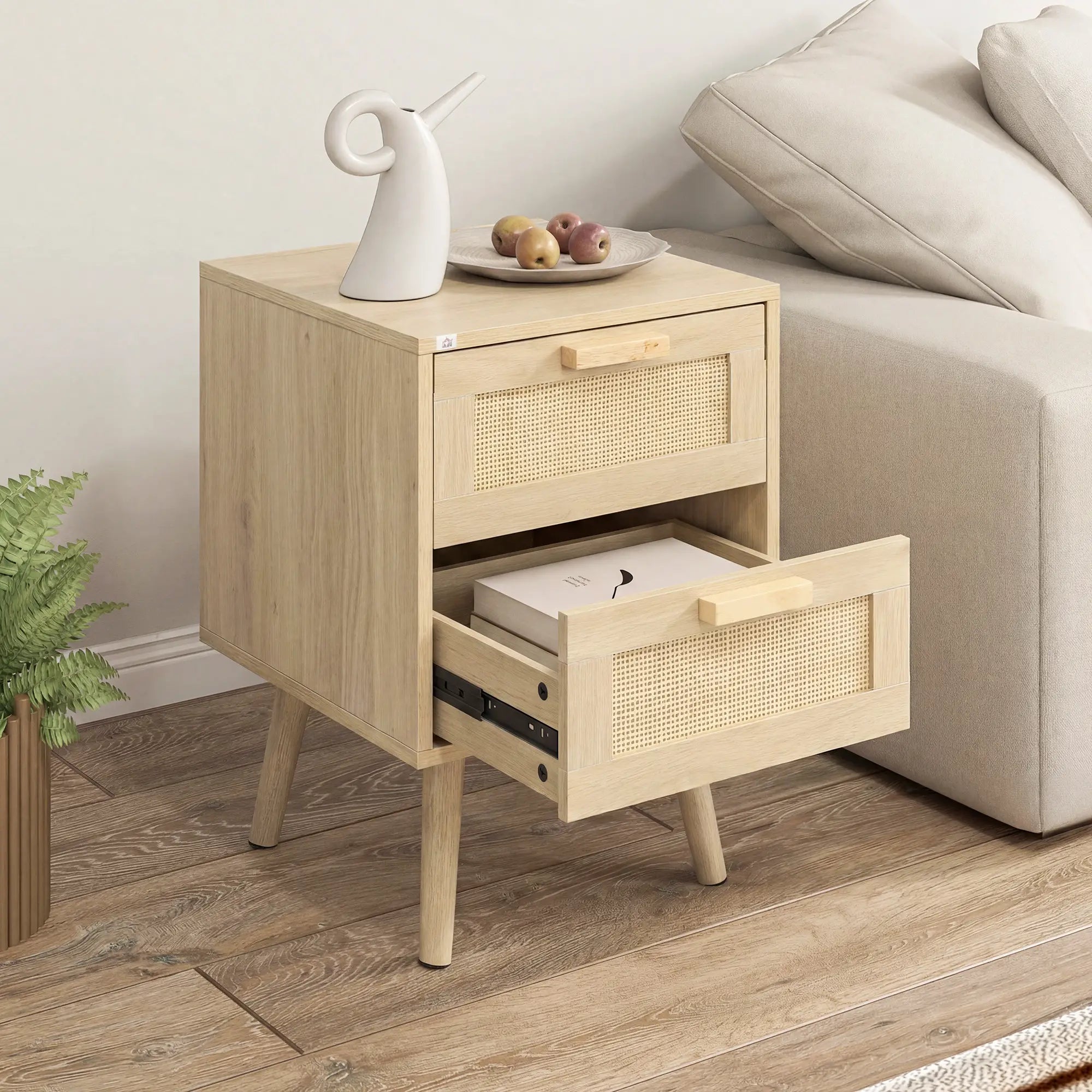 Boho Nightstand Set of 2, Side Table with 2 Drawers, Living Room, Bedroom Bedside Tables at Gallery Canada