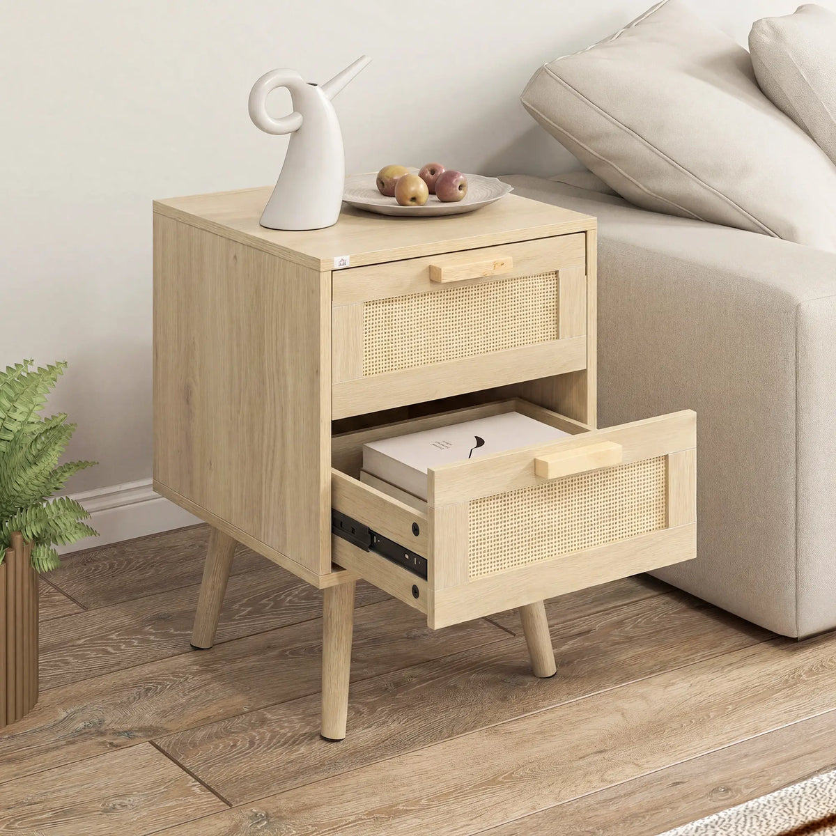 Boho Nightstand Set of 2, Side Table with 2 Drawers, Living Room, Bedroom Bedside Tables at Gallery Canada