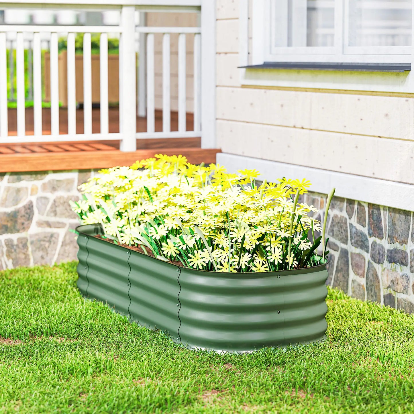 4.9 x 2 x 1ft Galvanized Raised Garden Bed Kit, Metal Planter Box, Green